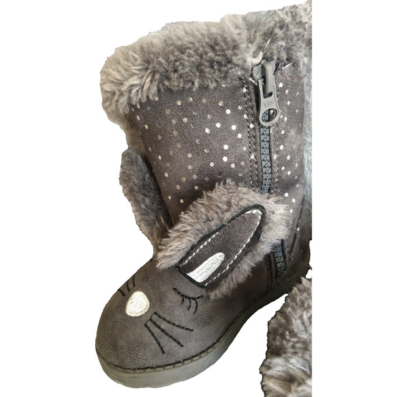 Little Girls Cat & Jack Bunny Ears Half Calf Faux Fur Lined Boots Size 5 - Picture 2 of 10